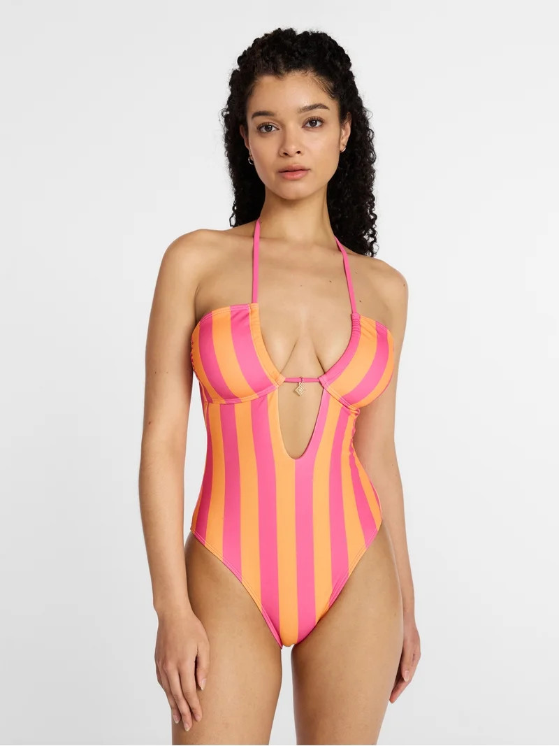 No Boundaries Cut Out One Piece Halter Swimsuit, Women's XXS-XXL - Walmart.com | Walmart (US)