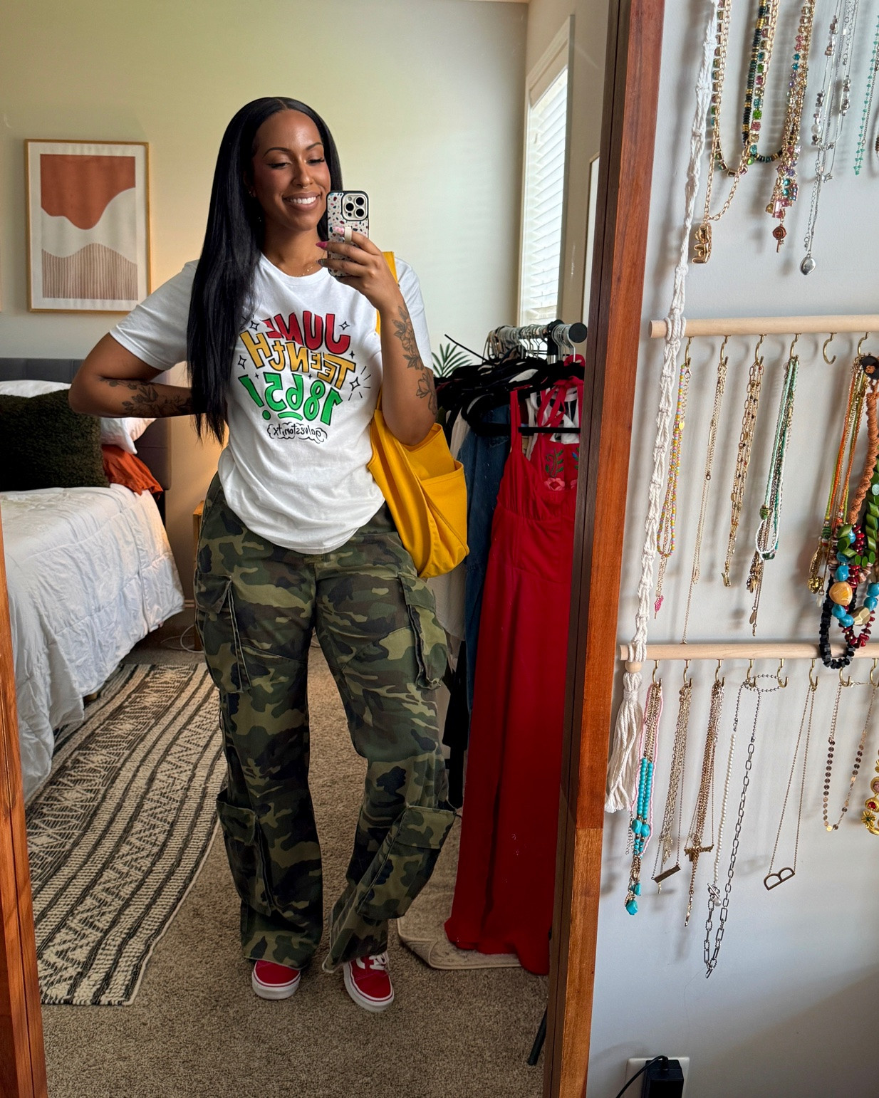 Juneteenth Outfit Ideas! 

My husband designed 2 Juneteenth t-shirts. I styled these for you guys 3 years ago but I wanted to run it back and feature some other looks. 
He has some shirts still available on his website adrianmeadows.com in sizes S-3XL. I’m wearing a Large.

Express shipping is available if you’d still like to place an order. Can’t guarantee it’ll be to by Friday. It depends on your location. 

Thank you so much to everyone who has placed an order already! 

Shop on adrianmeadows.com will be linked in my bio and on my stories!

My camo pants are from fashion nova so I can’t link them. They are the level up camo cargo pants. I have an XL but the waist had been taken in and I let out the hem for more length.

#LTKTall #LTKootd #LTKgrwm