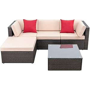 Devoko 5 Pieces Patio Furniture Sets All Weather Outdoor Sectional Sofa Manual Weaving Wicker Rat... | Amazon (US)