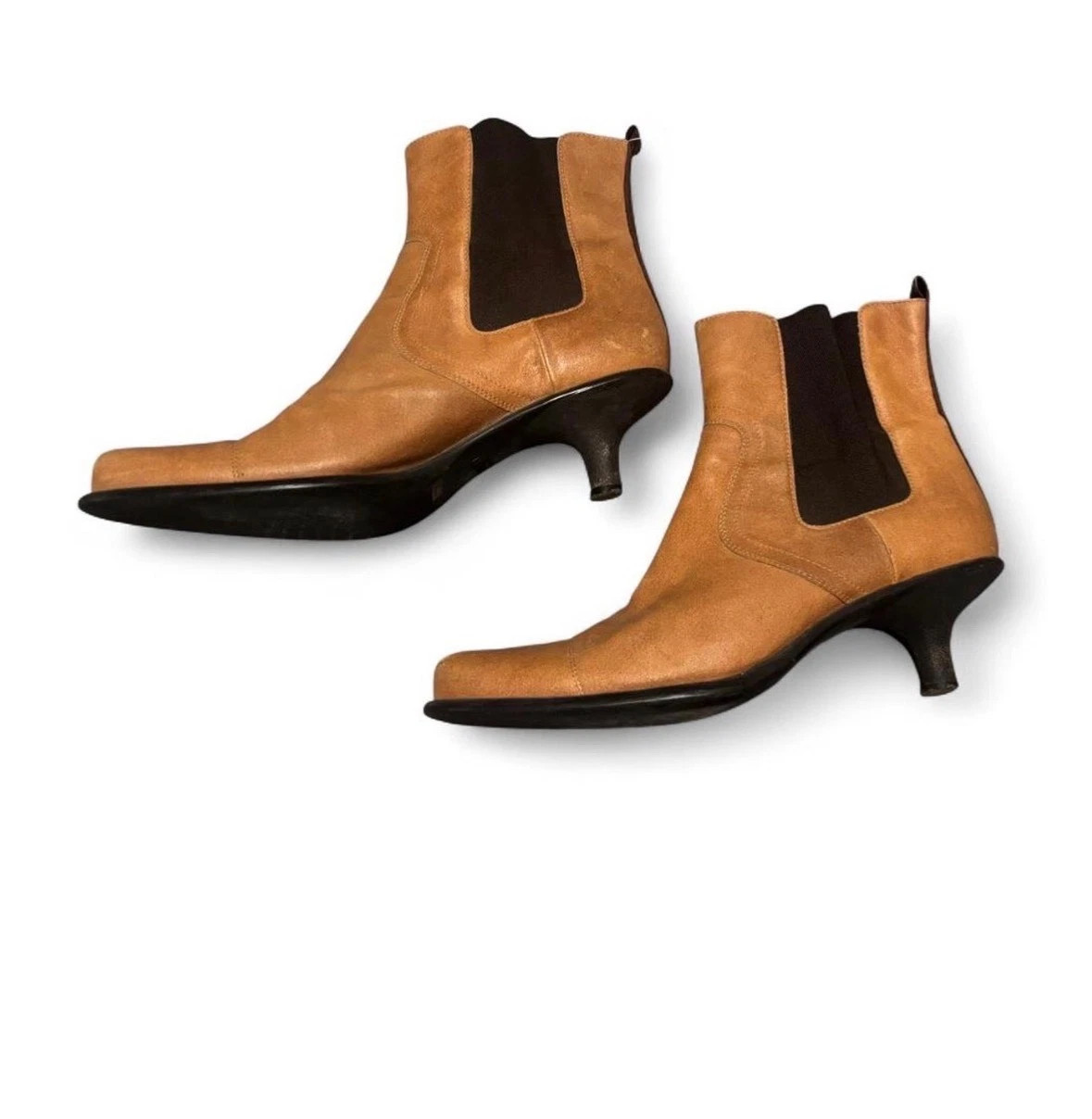 Vintage Miu Miu Archive Y2K Tan Leather Kitten Heel Chelsea Boots Size EU 40 | eBay | eBay US