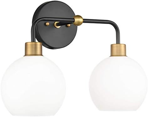 Lukasa 2 Light Bathroom Vanity Light | Black w/Antique Brass Hallway Wall Sconce LL-WL161-7SBK | Amazon (US)