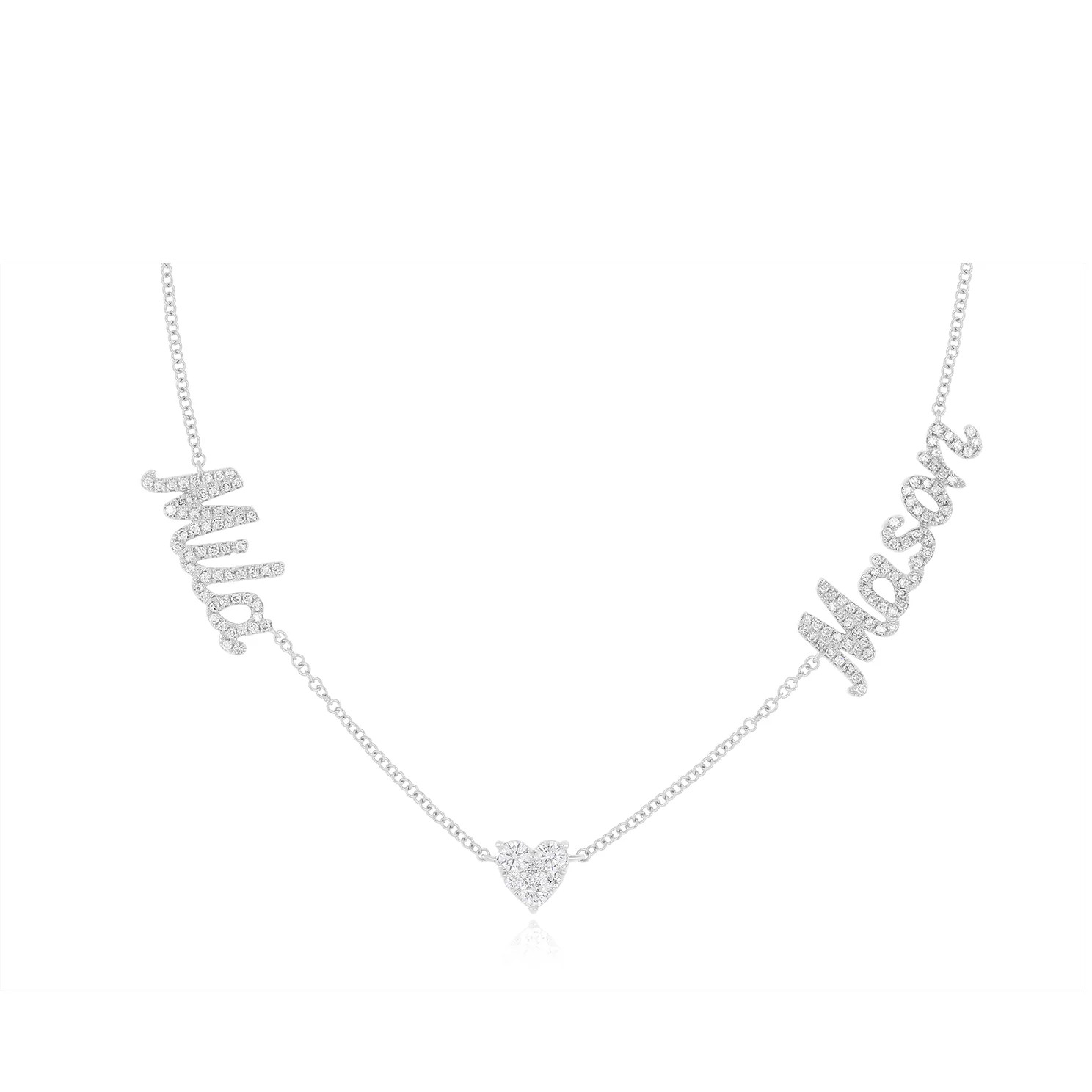 Full Cut Heart Double Diamond Script Name Necklace | EF Collection