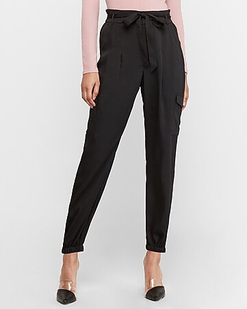 High Waisted Satin Cargo Jogger Pant | Express