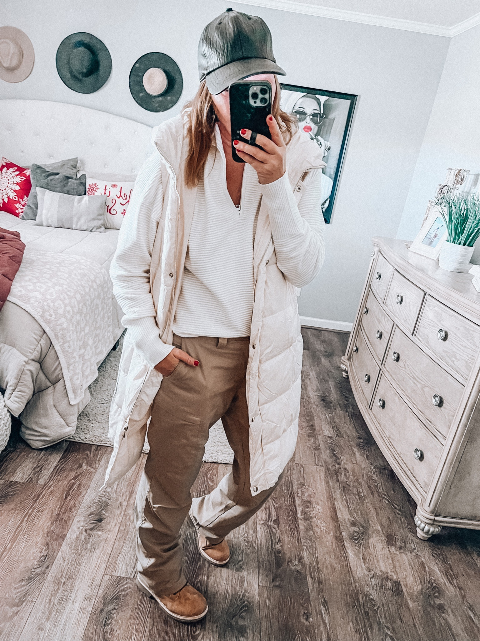 Found this cute outfit on Amazon ❤️ 1/4 zip pullover comes in more colors, fits tts. Long puffer vest with side zips, comes in more colors. Best Selling hiking boots with the best wearing khakis I have ever worn. They are tactical pants, but omg…they are soooo comfortable! Leather ball cap from Target. 

Puffer jackets, pullovers, weekend casual outfit, bootcut pants, boots, target style, target finds, amazon fashion, amazon finds, best sellers, trending , winter outfit 

#LTKstyletip #LTKunder50 #LTKsalealert