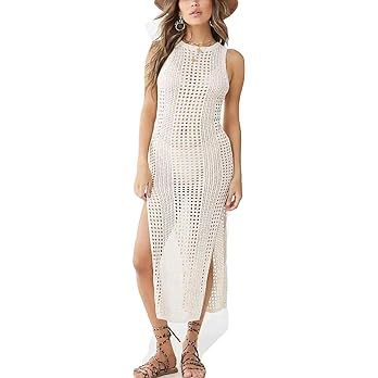 Bsubseach Crochet Cover Ups for Women Hollow Out Sleeveless Bikini Swimsuit Swimwear Side Split L... | Amazon (US)