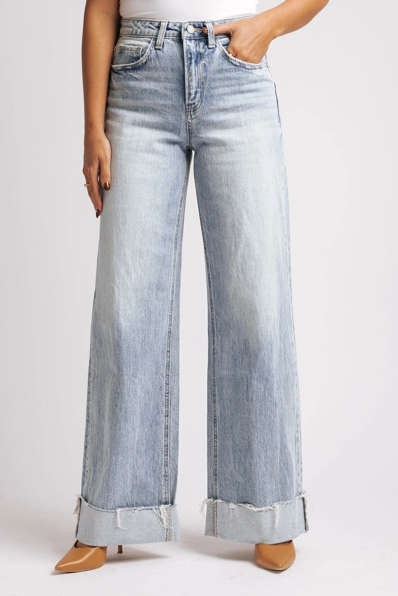 Light Wash Baggy Cuffed Wide Leg Jeans | Magnolia Boutique