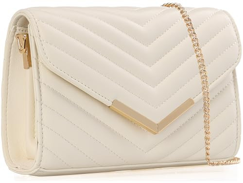 DEXMAY Women Clutch Purses Fashion Quilted Vegan Leather Envelope Evening Handbags Crossbody Bags with Chain Shoulder Strap Ivory | Amazon (US)