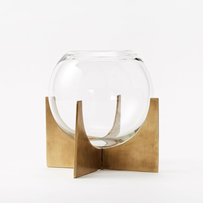 Metal + Glass Cross Base Terrariums - Antique Brass | West Elm (US)