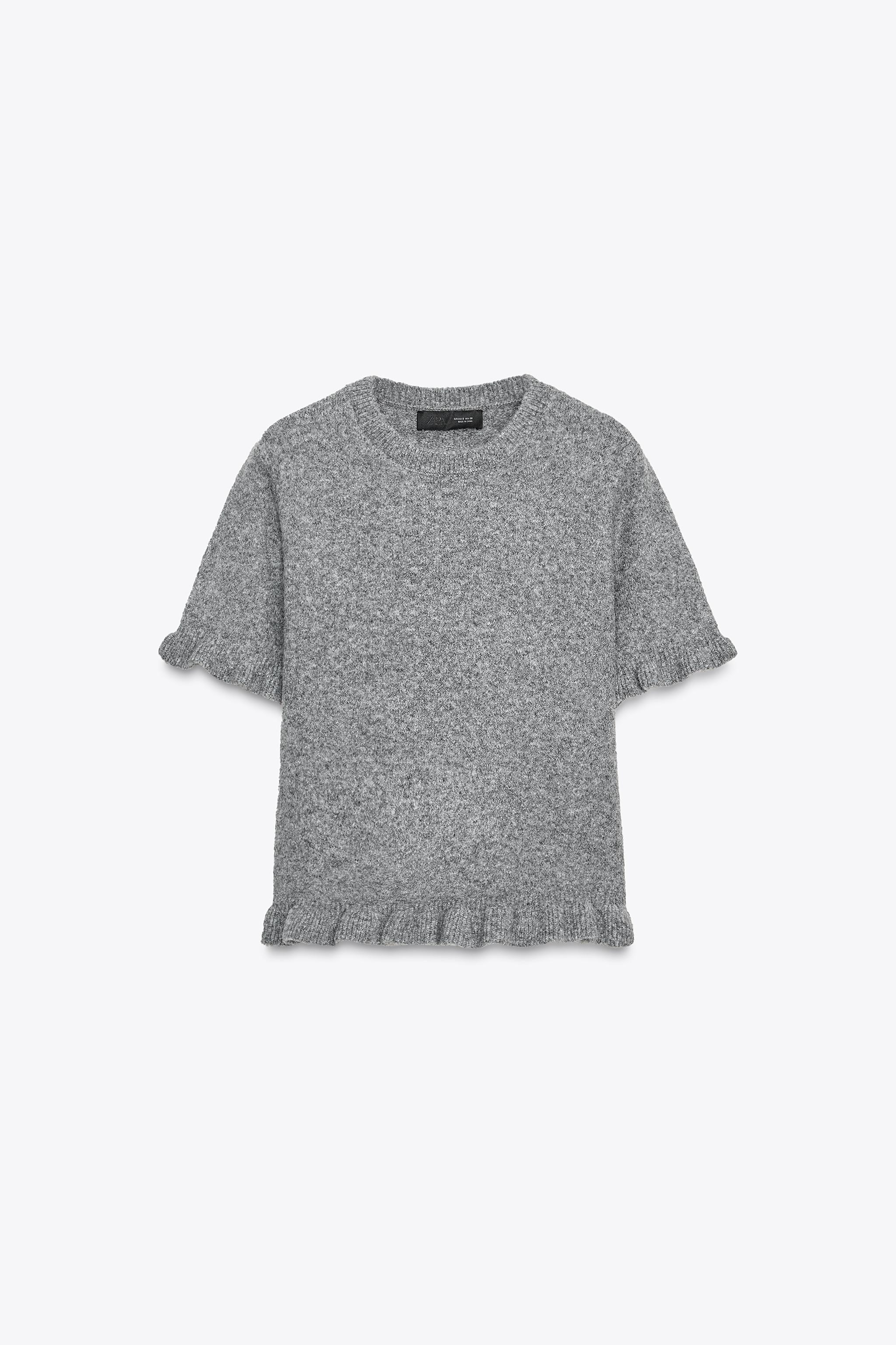 RUFFLED SHORT SLEEVE KNIT SWEATER | Zara US