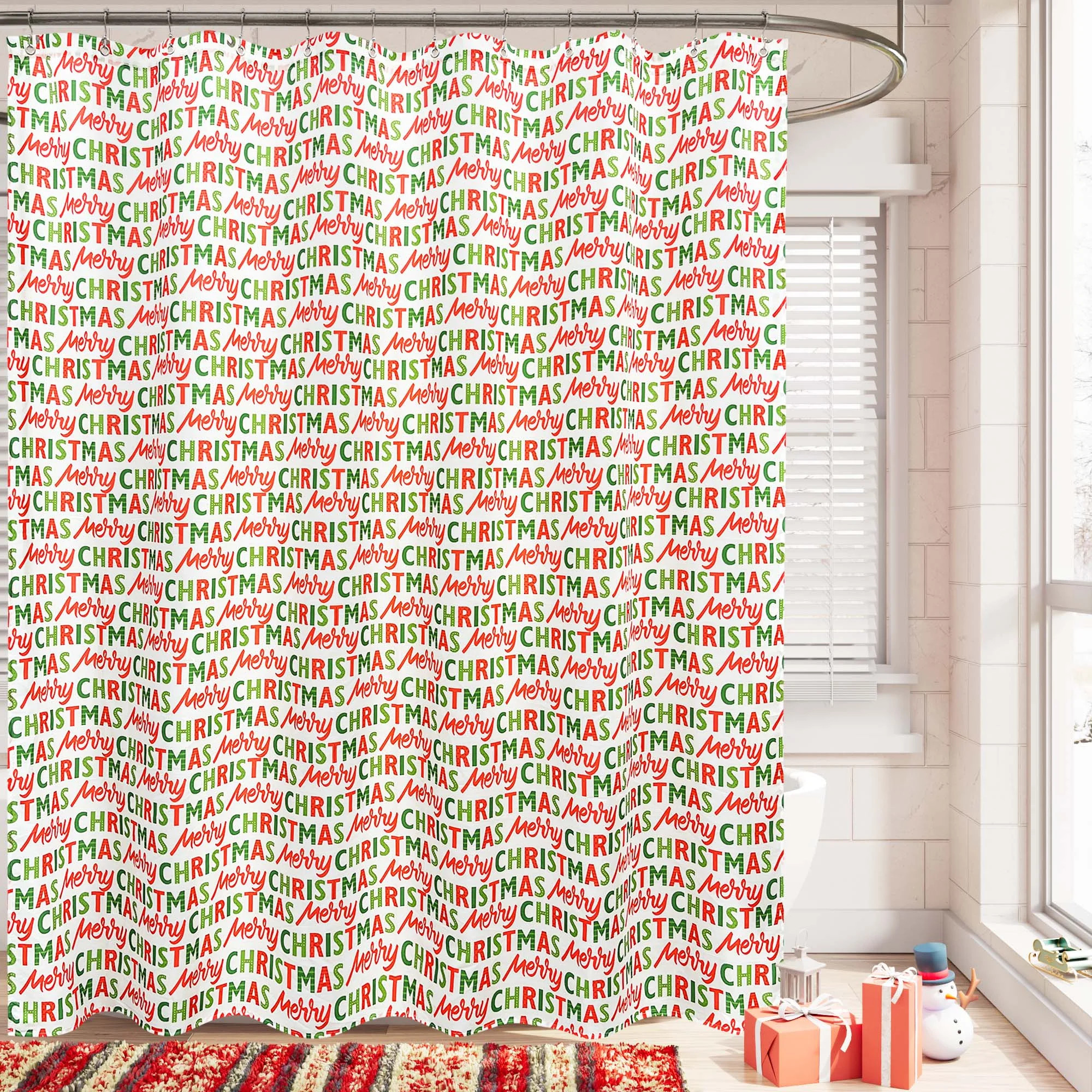 Christmas Shower Curtain,Vintage Merry christmas Character Print Shower Curtains,Slub Textured Fa... | Walmart (US)