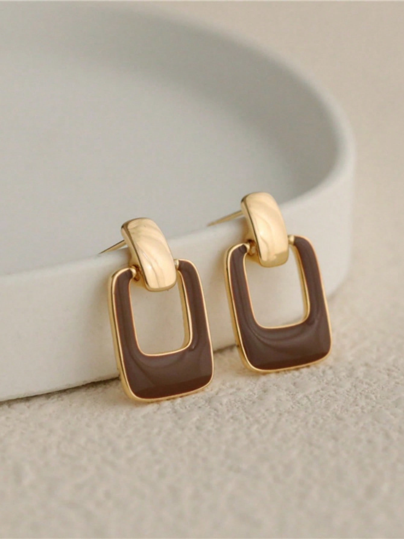 Geometric Shape Brown Enamel Square Dangle Earrings Warm Color Elegant Square Earrings For Women ... | SHEIN
