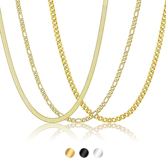 Stocking Stuffers-3 Pcs Chain for Men Necklace for Boys 316L Stainless Steel Cuban Link/Figaro/He... | Amazon (US)
