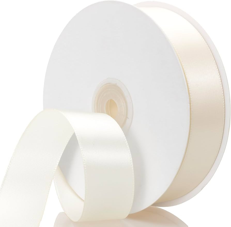 ATRBB Ivory Ribbon 1 Inch x 50 Yards, Single Face Polyester Satin Ribbon for Gift Wrapping, Handm... | Amazon (US)
