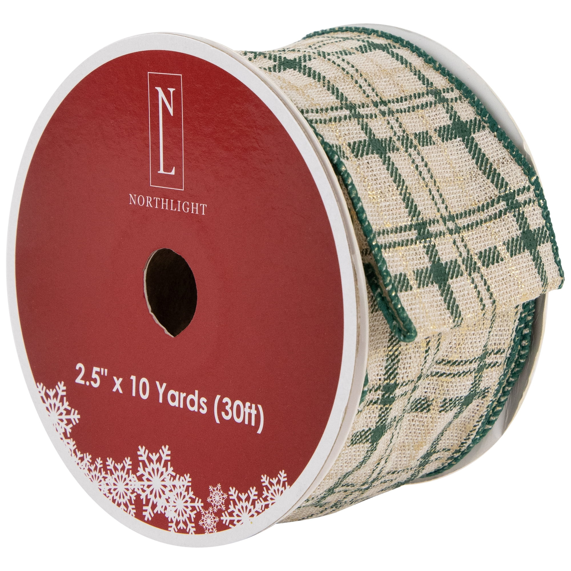 Northlight Plaid Wired Craft Christmas Ribbon 2.5" x 10 Yards - 2.5" x 10 Green and Beige | Walmart (US)