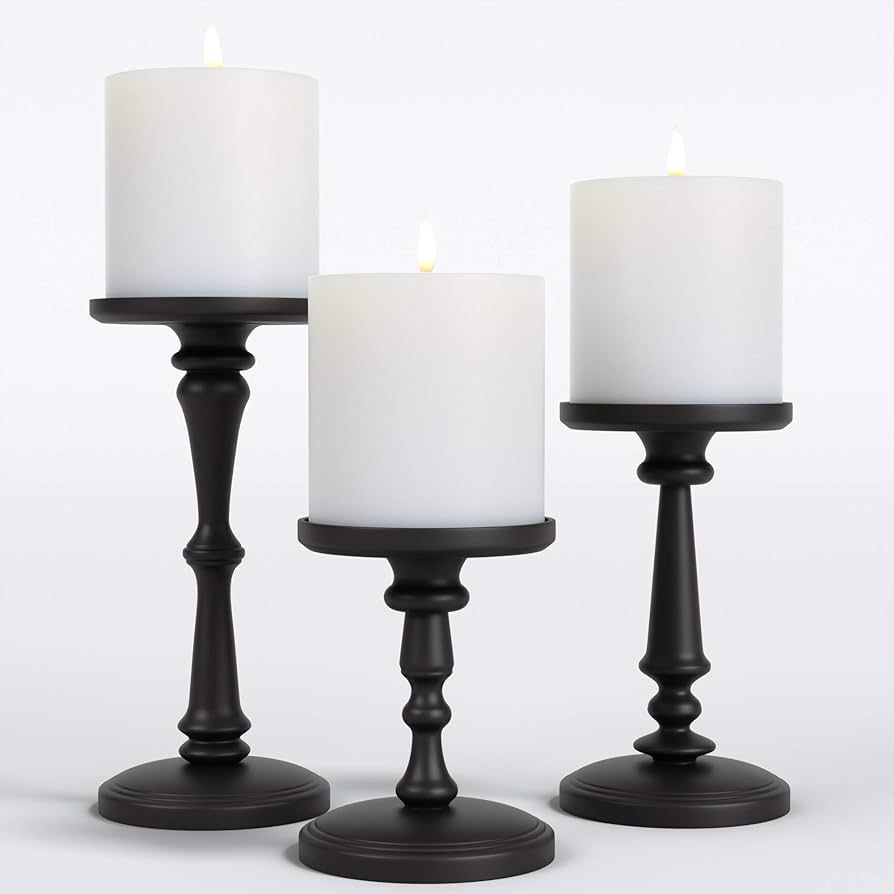Matte Black Candle Holders Set of 3 - Metal Candle Holders for Pillar Candles - 3 Pillar Candle H... | Amazon (US)
