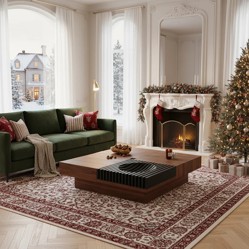 Pre-Assembly 39.4” Mid Century Square Wood Coffee Table with Large Storage  Walnut Finish and S... | Wayfair North America