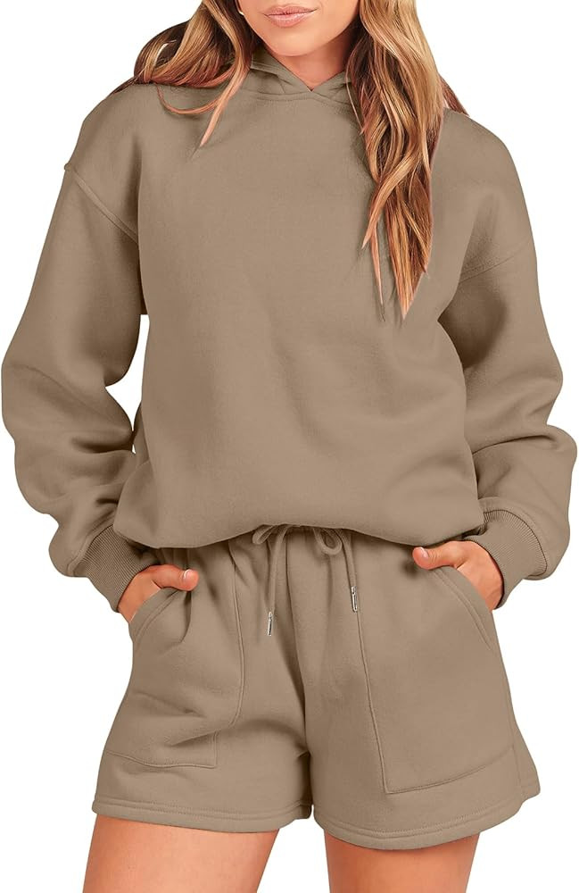 ANRABESS Women 2 Piece Outfit Oversized Hoodie Sweatshirt Shorts Lounge Sweat Set Sweatsuit Track... | Amazon (US)
