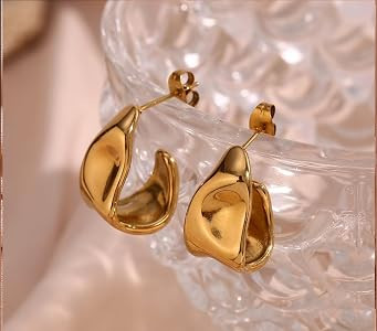 Amicon Chunky Gold Stud Earrings for Women 14k Gold Plated Hypoallergenic Earrings Statement Tren... | Amazon (US)