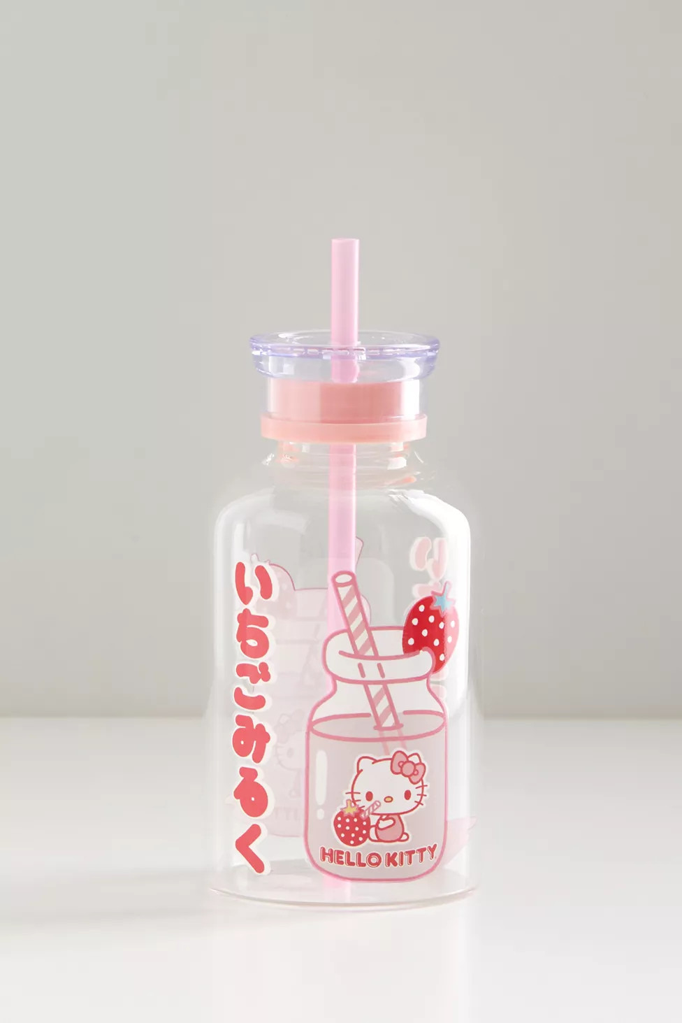 Hello Kitty Strawberry Glass Milk Bottle | Urban Outfitters (US and RoW)