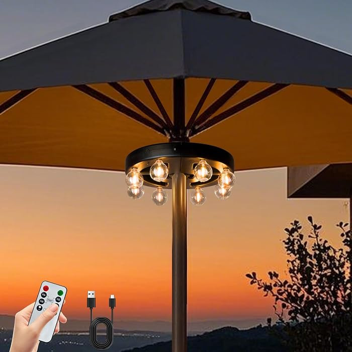 Umbrella Lights Outdoor Patio, Rechargeable Cordless with Dimmer &Timer, 8 Bright Warm White LED ... | Amazon (US)