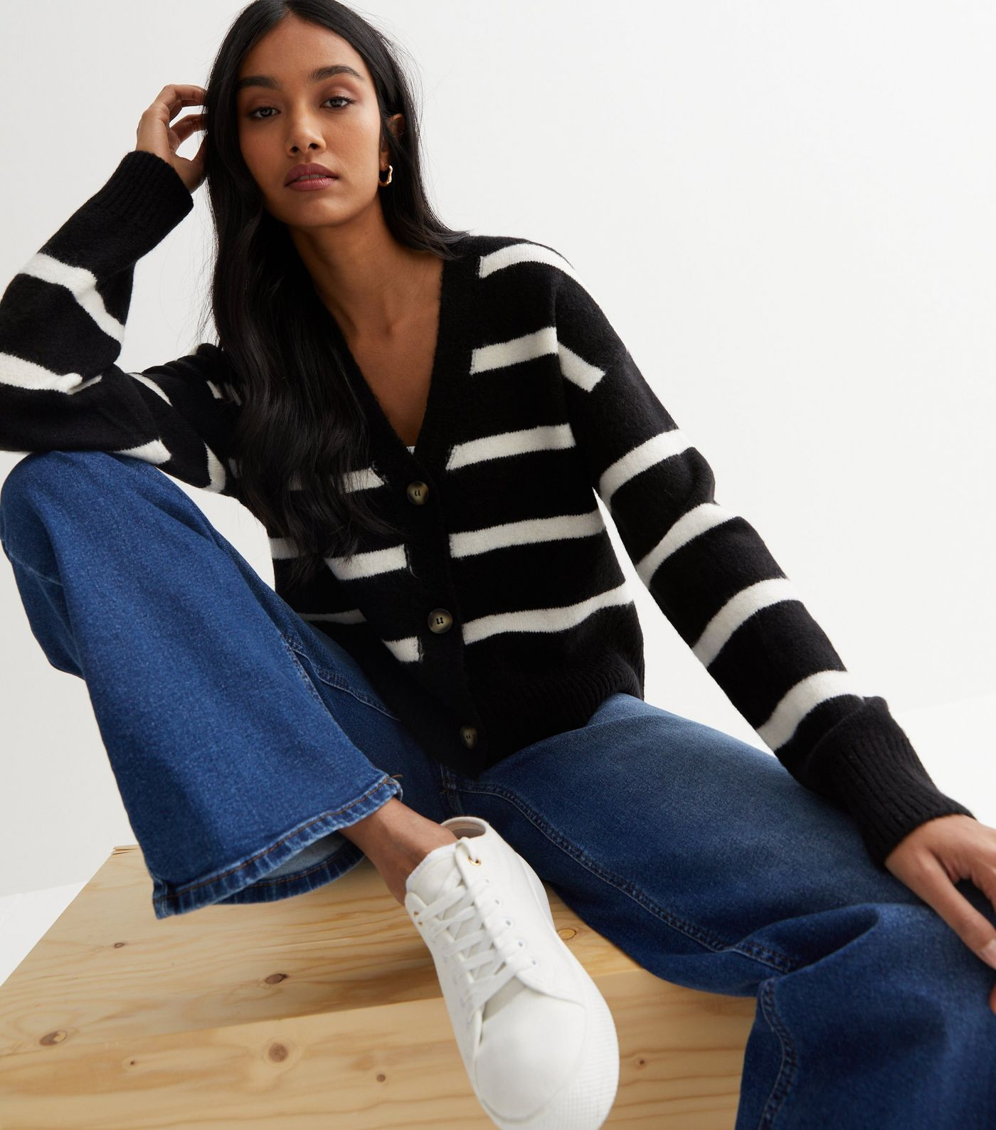 Black Stripe Button Up Cardigan | New Look | New Look (UK)