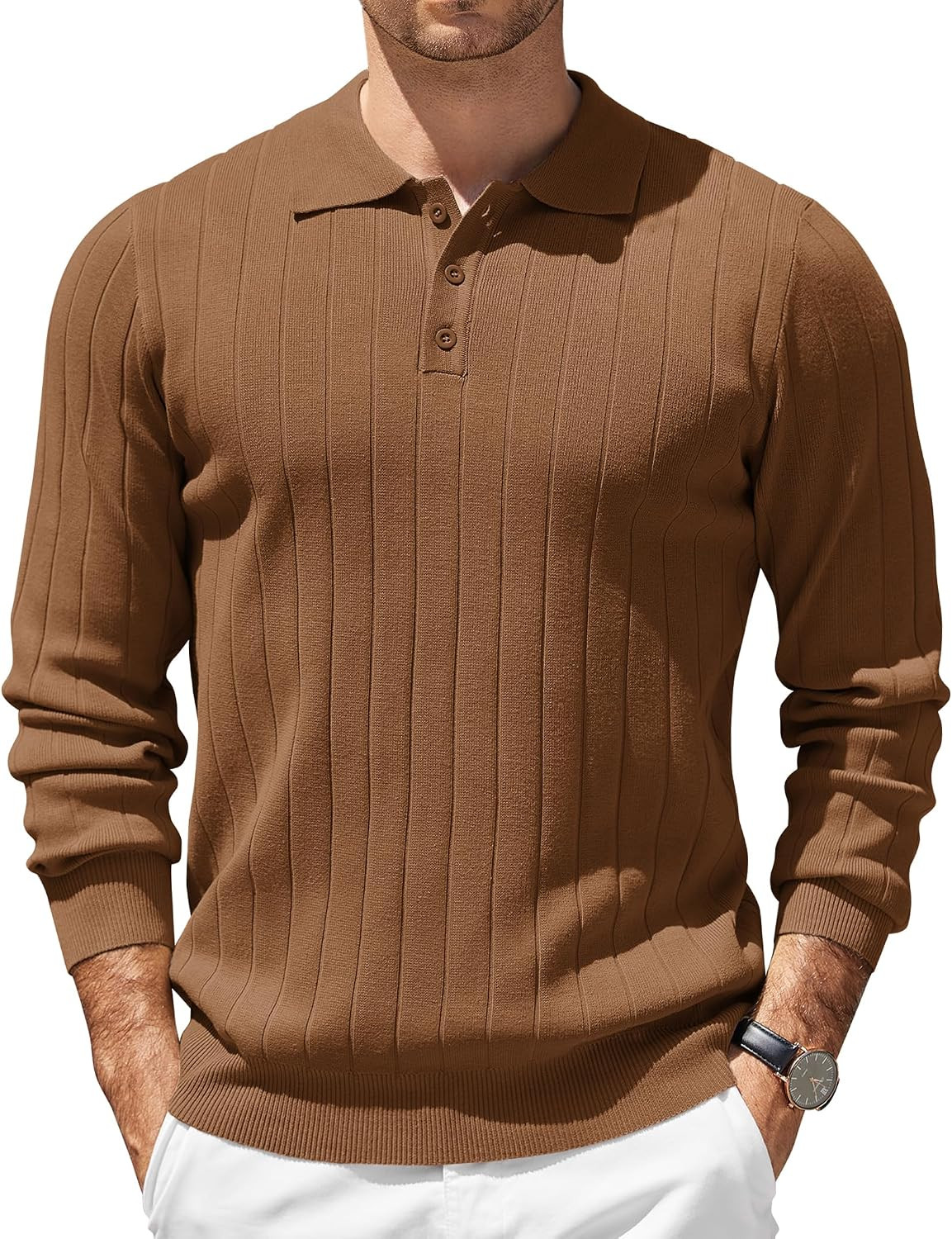 COOFANDY Mens Knit Polo Shirts Long Sleeve Casual Dress Pullover Sweater | Amazon (US)