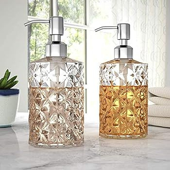 GLADPURE Soap Dispenser - 2 Pack, 12 Oz Clear Diamond Design Glass Refillable Hand Soap Dispensers;  | Amazon (US)