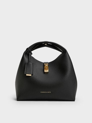 Chance Recycled Leather Turn-Lock Bucket Bag
    
         - Black | Charles & Keith US