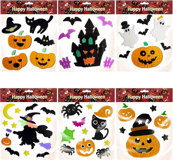 Halloween Window Clings Decorations Gel Window Stickers Includes Ghosts Pumpkins Witch Bats Haunt... | Amazon (US)