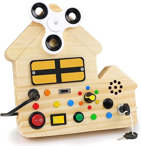 Ouriky Montessori Toddler Toys Busy Board, Baby Toys Wooden LED Busy Board with 8 Light switches,... | Amazon (US)