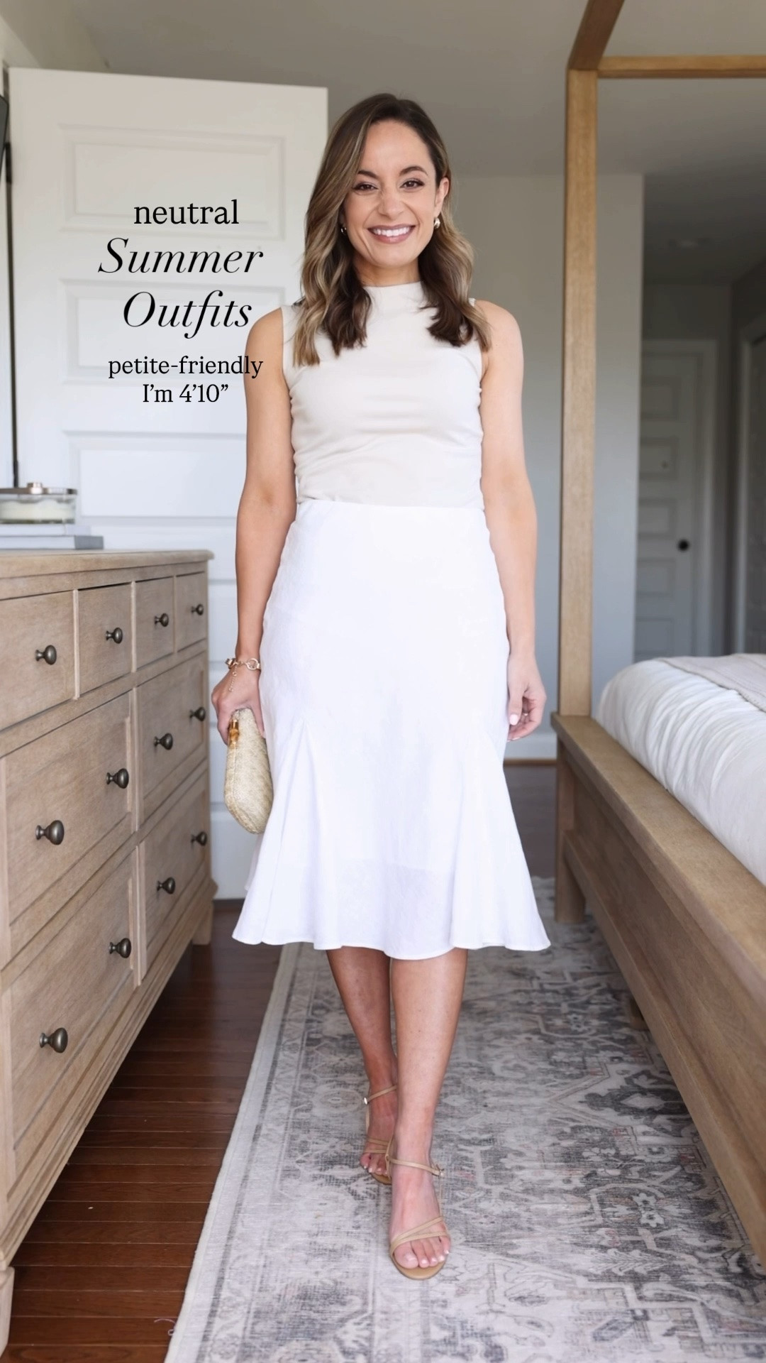 Neutral summer outfits for petites! 

Outfit 1 
Skirt (J.Crew): petite xxs 
Top (WHBM): xxs in pumice 
Shoes (Quince): true to size 

Outfit 2 
Shorts (Aritzia): 0 sized up 
Top (Nordstrom): petite xs 
Shoes (Ann Taylor): true to size 

Outfit 3
Dress (LOFT): petite xxs - sold out in petite

Outfit 4 
Top (WHBM): xxs in pumice 
Shorts (Aritzia): 0 sized up 
Shoes (Sezane): true to size 

My measurements for reference: I’m 4’10” and 105lbs. My bust, waist, and hip measurement is 32”, 24”, and 36”.

#LTKSeasonal