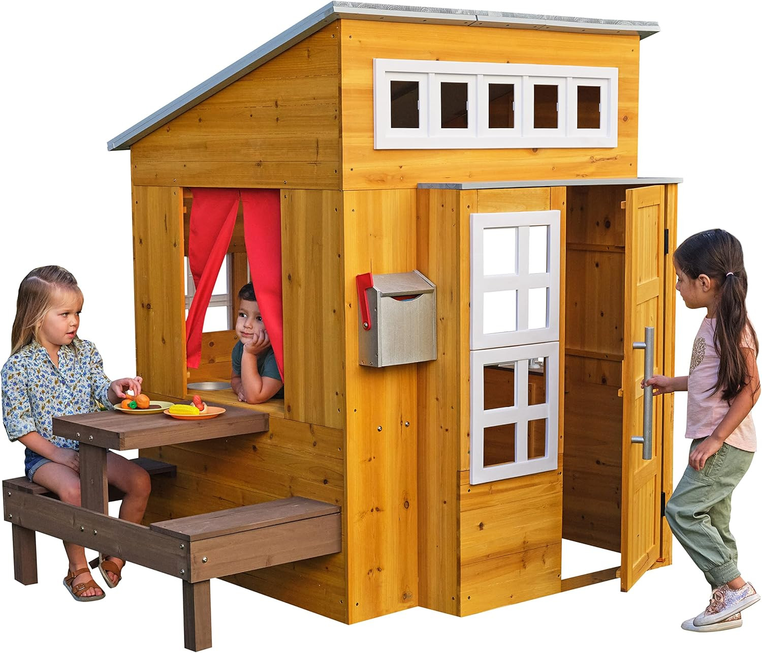 KidKraft Modern Outdoor Wooden Playhouse with Picnic Table, Mailbox and Outdoor Grill ,Gift for A... | Amazon (US)