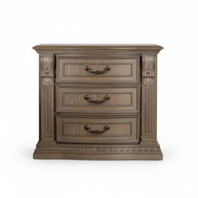 Transitional 3-drawer Solid Wood Nightstand | Weathered Oak Bedside Cabinet With Carved Details | Gift Idea | Wayfair North America