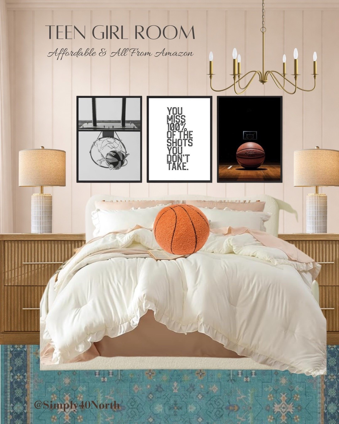 A teen girls room with a girly but sport theme.  I did basketball but you could change it to whatever sport your daughter likes.  All affordable finds!

#LTKHome