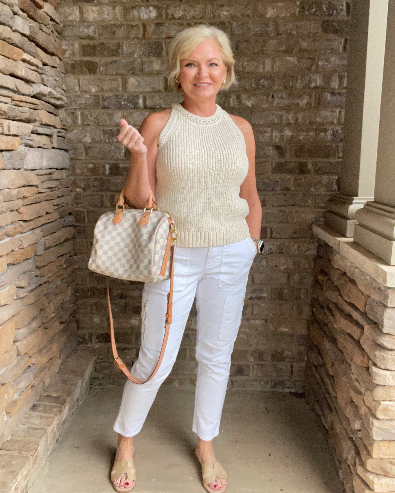 Wearing Small tank, 6 pants
Sweater tank
J Crew
Summer outfit
Neutral look
Summer sandals
Steve Madden
Petite fashion
Petite style
Capsule wardrobe

#LTKstyletip #LTKitbag #LTKSeasonal