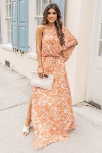 Found My Forever Rust Floral One Shoulder Maxi Dress FINAL SALE | Pink Lily