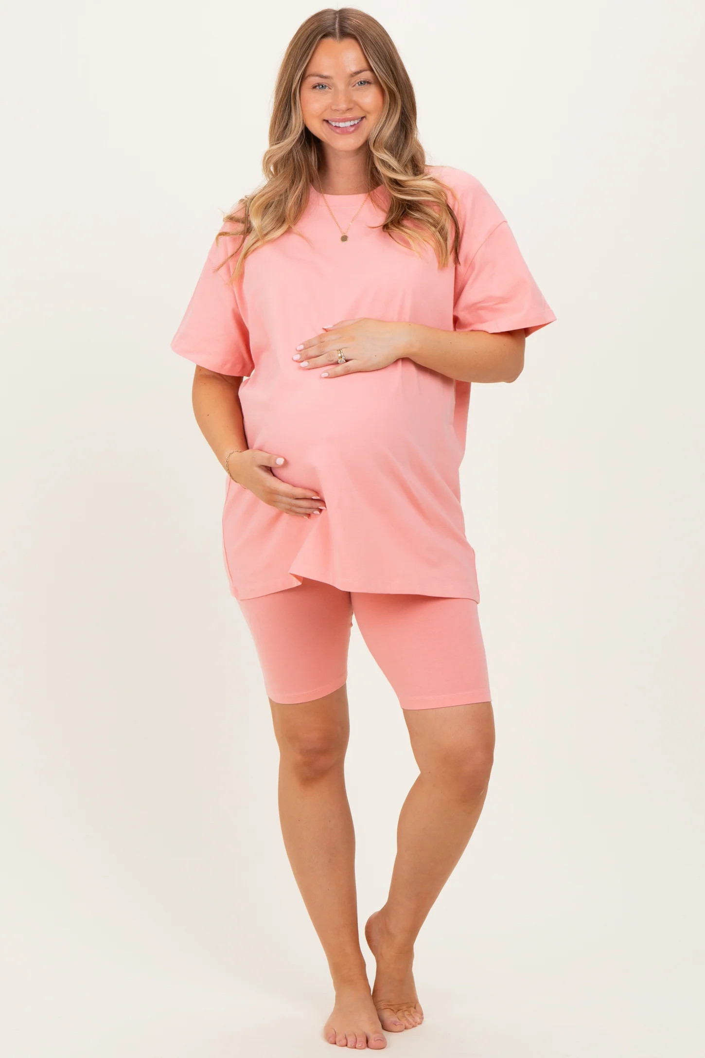 Light Olive Biker Shorts Maternity Set | PinkBlush Maternity