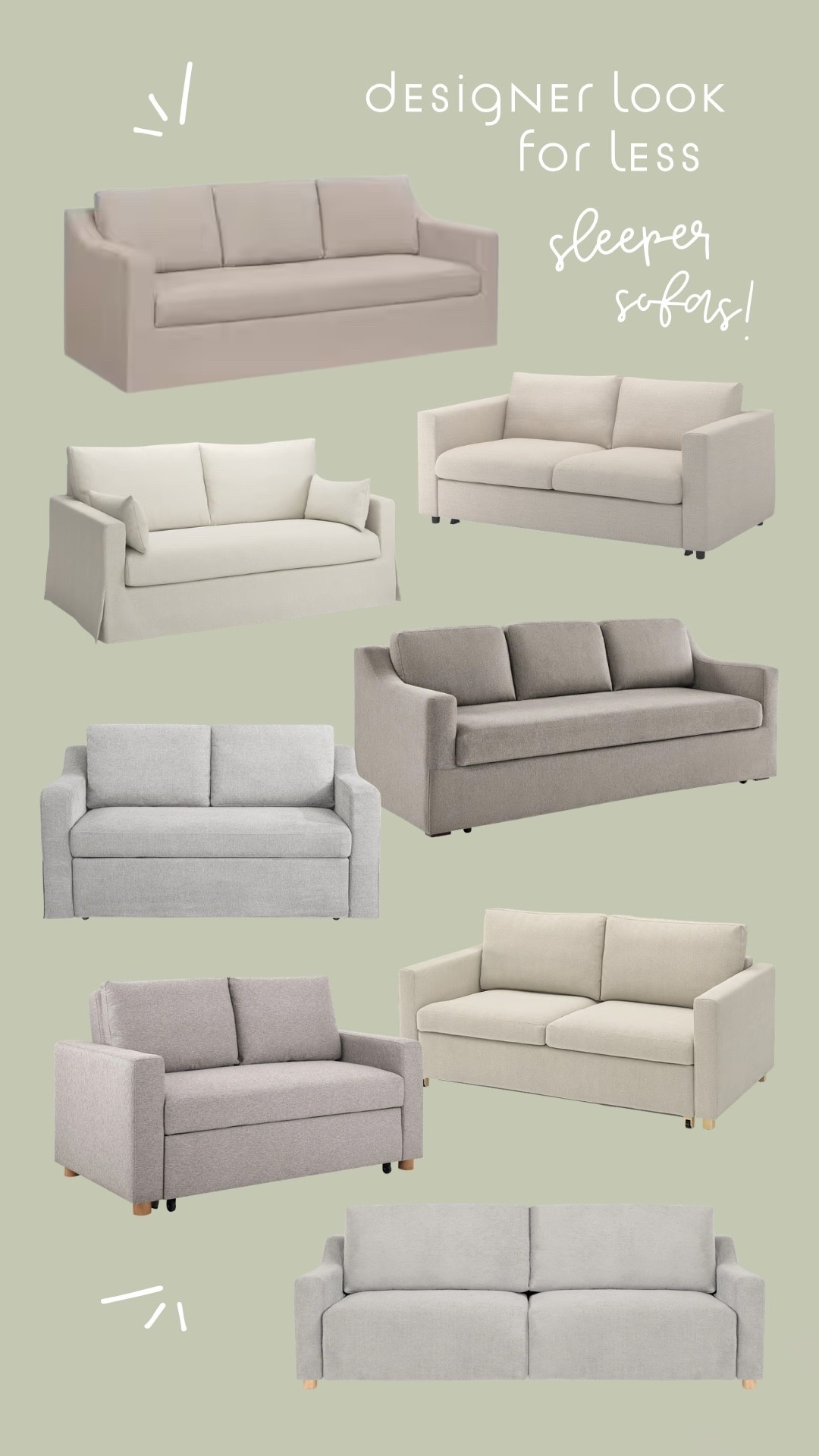 Sleeper sofas! Designer look for less!

Great for an office space, guest room or living room! Some have removable covers. 

Hideabed, sleeper sofa, sofa bed, guest room, living room, family room, sofas, affordable sofas, couches

#LTKSaleAlert #LTKHome