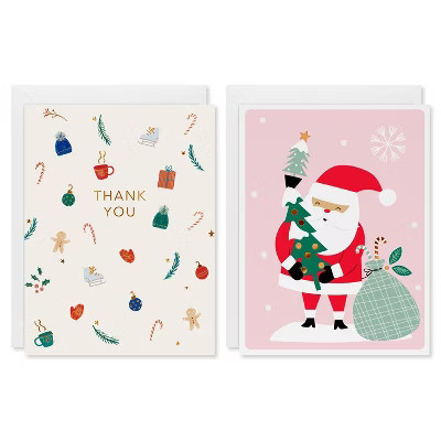 10ct Blank Christmas and Thank You Cards Boxed with Envelopes Thank You and Santa | Target