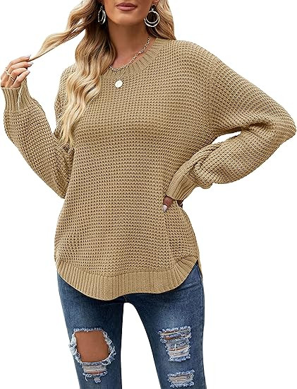 MEROKEETY Women's Winter Fall Long Sleeve Tunic Sweaters 2025 Casual Trendy Crew Neck Waffle Knit... | Amazon (US)