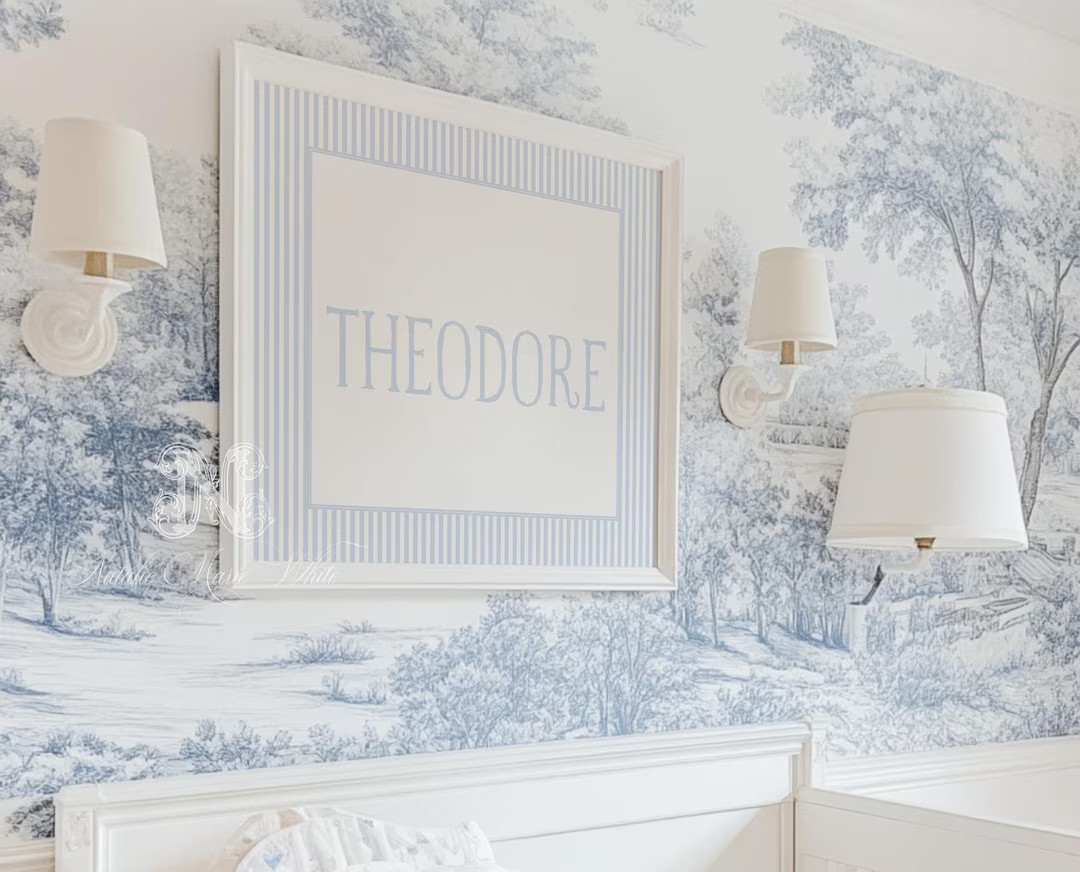 Classic Baby Boy White & Blue Nursery Decor | Boy Blue Nursery Wall Art | Name Nursery Art | Pers... | Etsy (US)