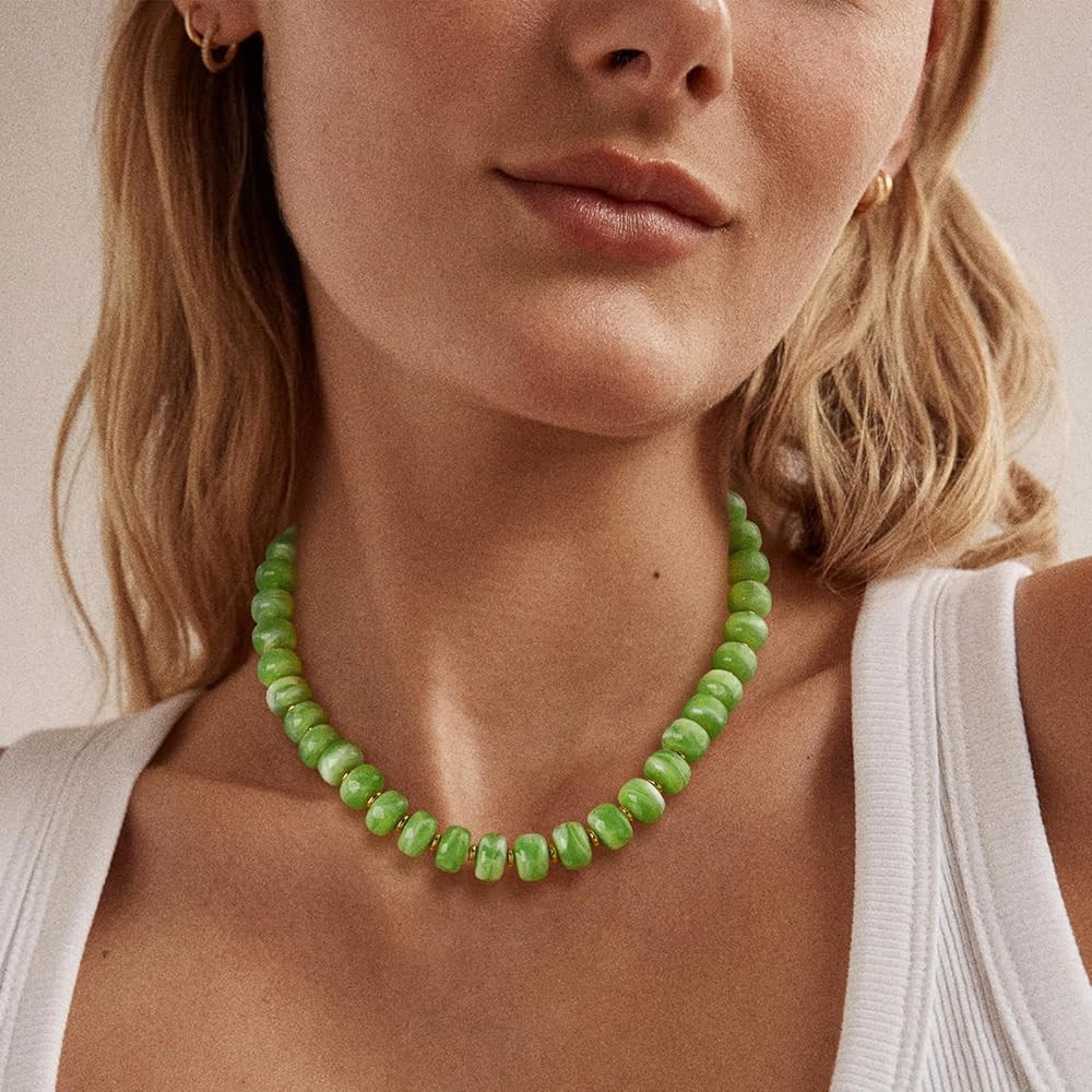 Beaded necklace for Women Boho Bead Gemstone Chunky Necklace Big Bead Necklace Fashion Trendy Sum... | Amazon (US)