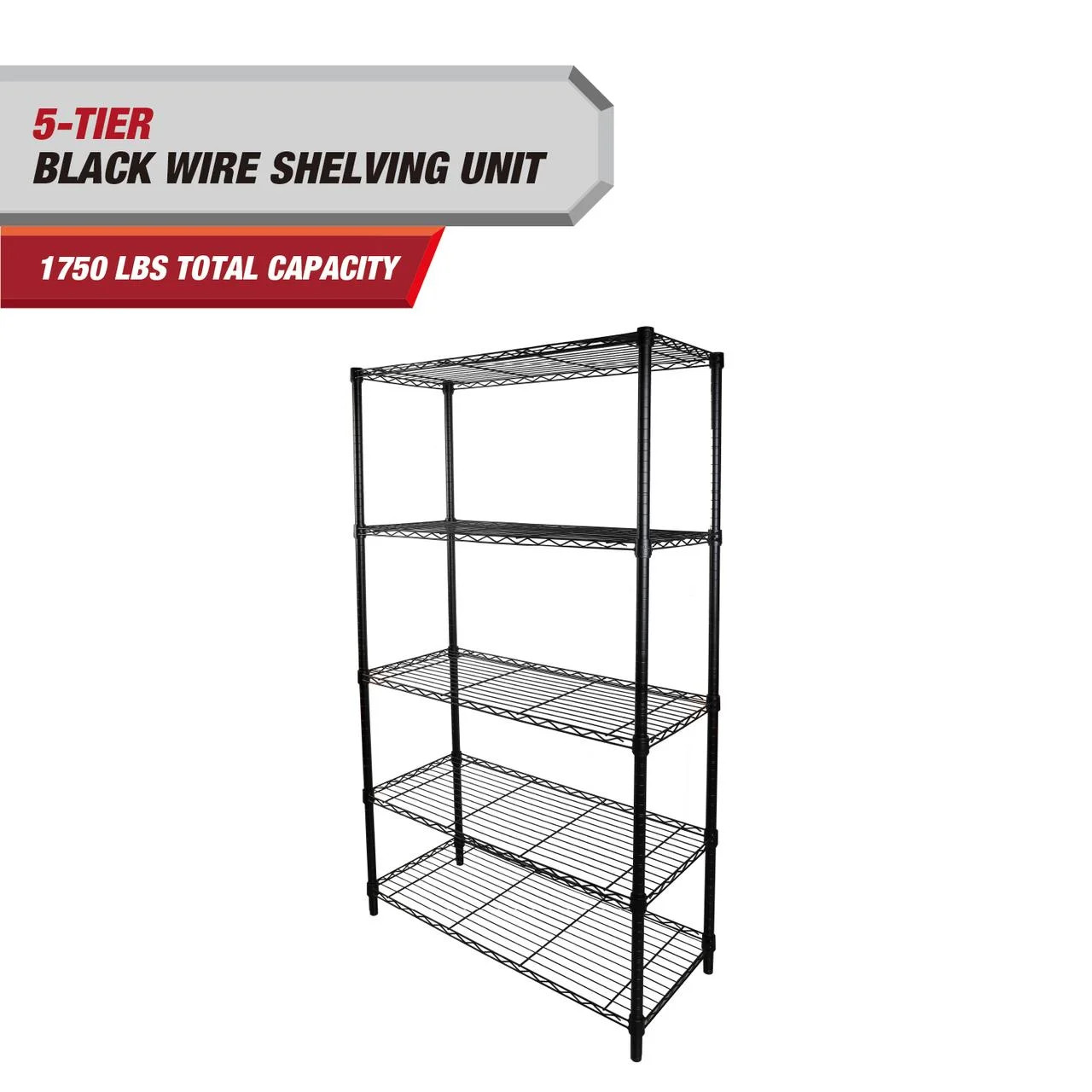 Hyper Tough 5-Tier Wire Storage Shelves, 36" W x 16" D x 72" H, 1750 lb Load Capacity, Black | Walmart (US)