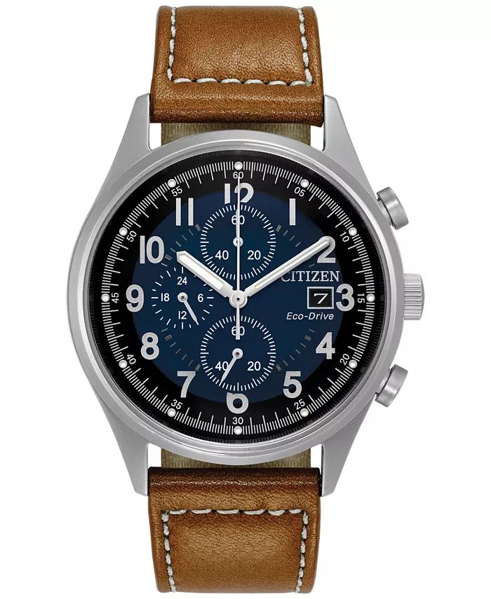 Men's Eco-Drive Chronograph Brown Leather Strap Watch 42mm CA0621-05L | Macy's Canada