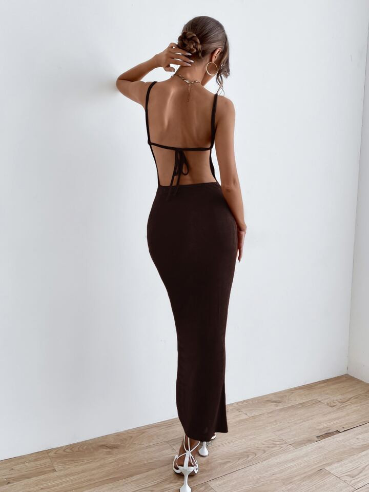 SHEIN BAE Solid Tie Backless Ruched Dress | SHEIN
