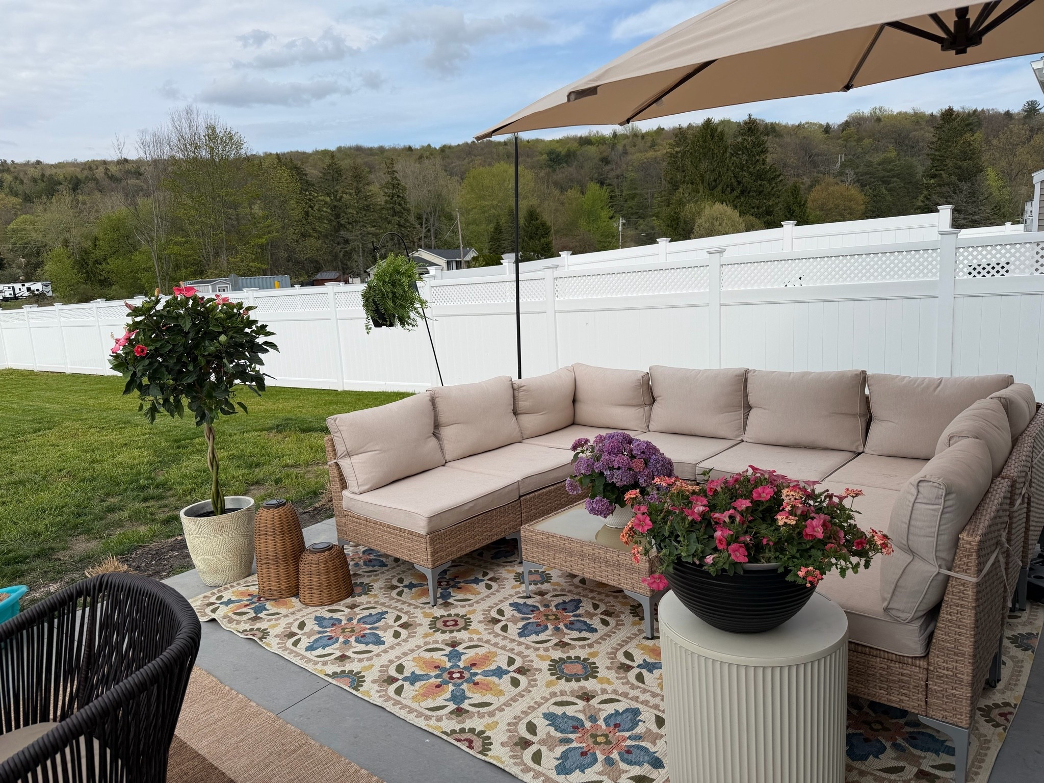 Home back yard coming together! The flowers really bring this patio together!