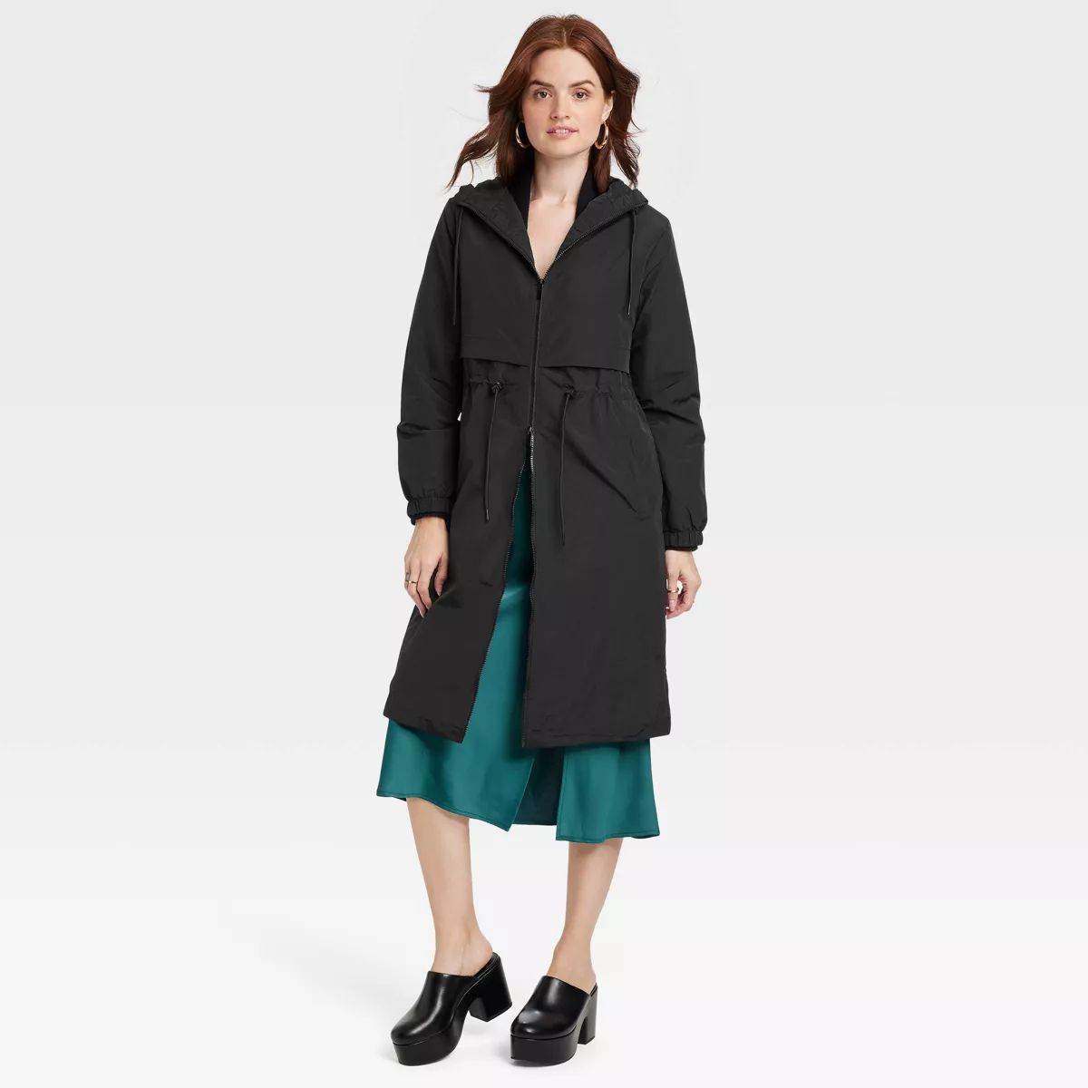 Women's Hooded Relaxed Fit Trench Rain Coat - A New Day™ Black | Target