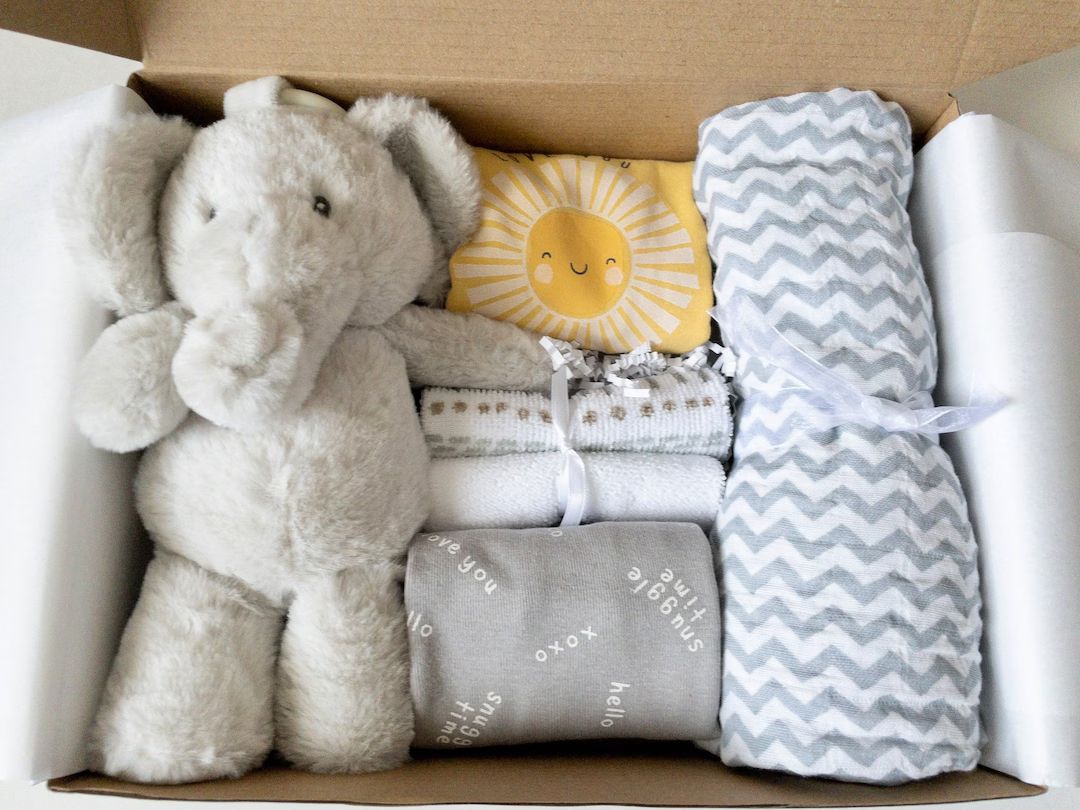 Gender neutral baby shower gift, baby gift box, newborn gift, new baby basket, unisex baby basket... | Etsy (US)