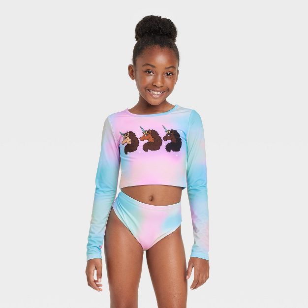 Girls' 2pc Afro Unicorn Long Sleeve Rash Guard Swimwear Set | Target