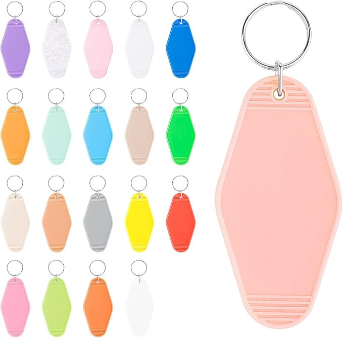 40 PCS Hotel Keychain Blank with Key Rings,20 Colors Rainbow Plastic Rhombus Vintage Motel Keycha... | Amazon (US)